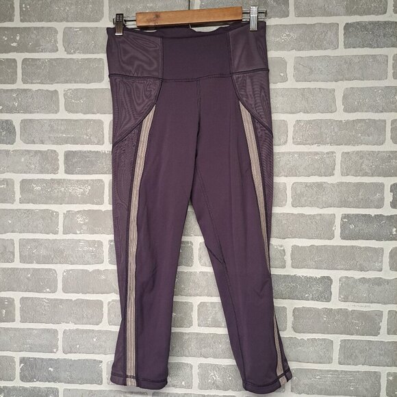 Lululemon Power Lines Crop *21 Inches In Cyber / Dark Chrome Purple Size 8 - Picture 2 of 10